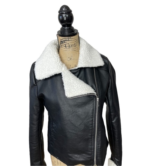 SUNSET & Sixth Faux Leather Moto Sherpa Cropped Jacket - Picture 8 of 12